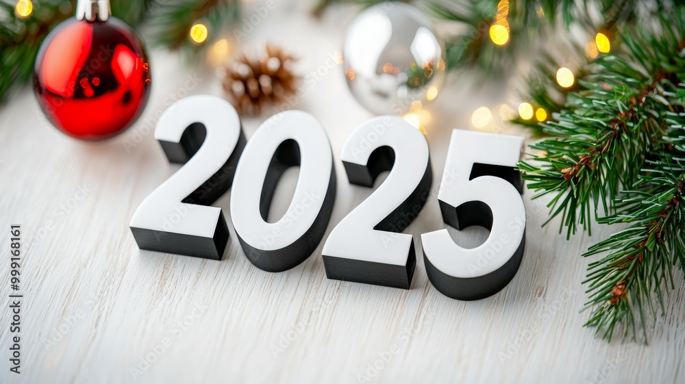 A Christmas tree with a large number 2025 written on it A Christmas tree with a large number 2025 written on it