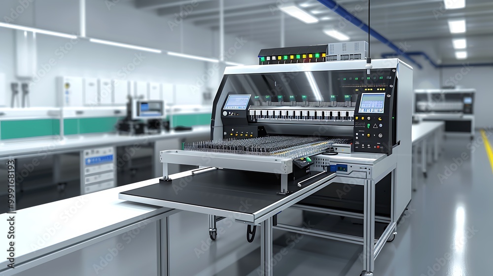 3d render of a modern industrial automation system in a factory. 3d render of a modern industrial automation system in a factory.