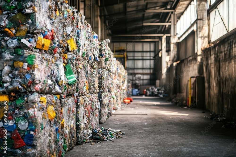 Fototapeta premium A large-scale recycling industry where materials from construction, electronics, and household waste are reprocessed into reusable goods.