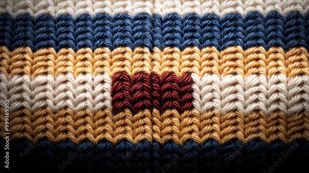 A close up of a knitted sweater with a red stripe A close up of a knitted sweater with a red stripe