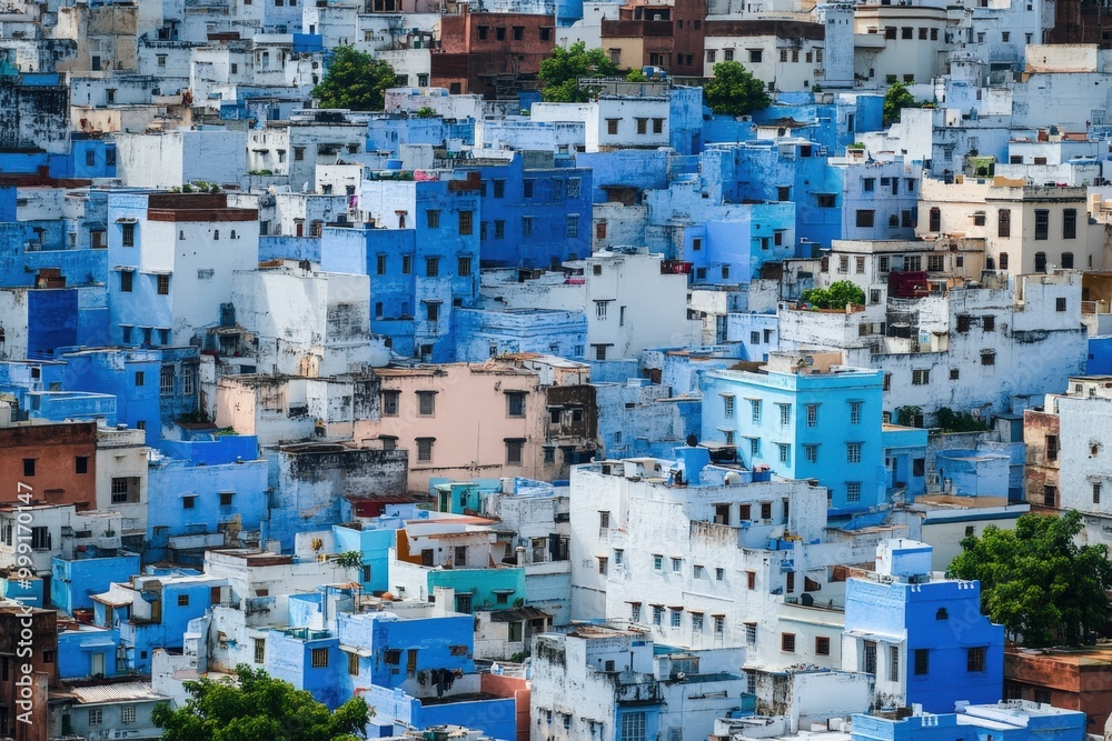 Vibrant blue city skyline Vibrant blue city skyline