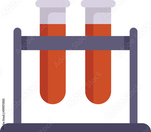 This vector illustration features two test tubes filled with red liquid, resting in a test tube rack