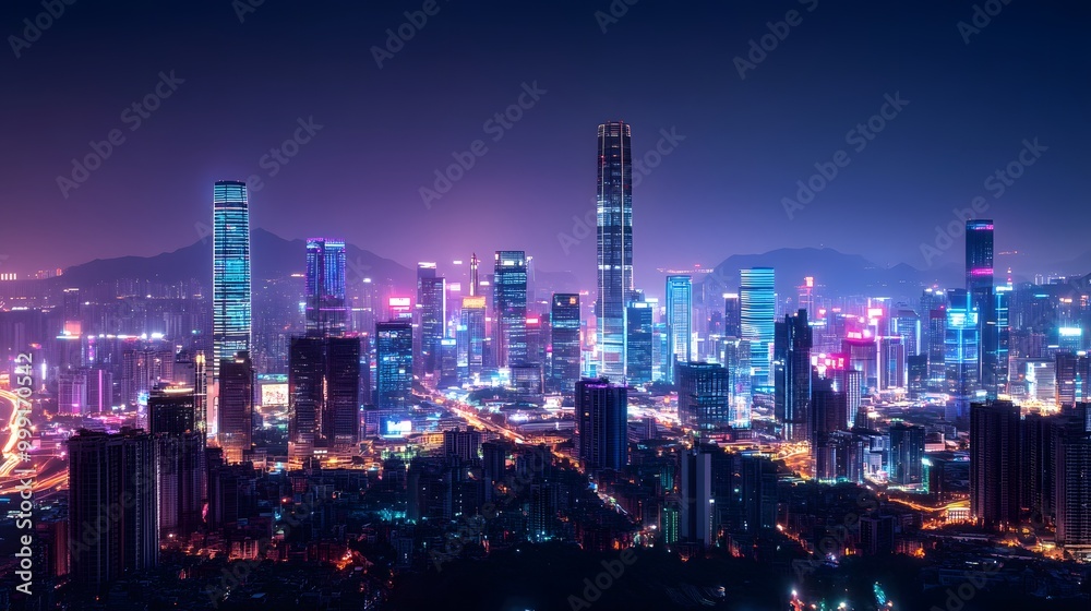 Obraz premium Night View of Urban Architecture in Shenzhen. 