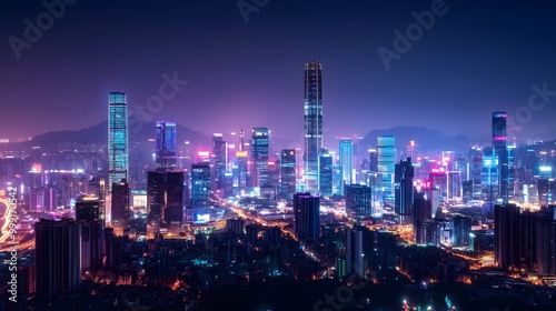 Wallpaper Mural Night View of Urban Architecture in Shenzhen.  Torontodigital.ca