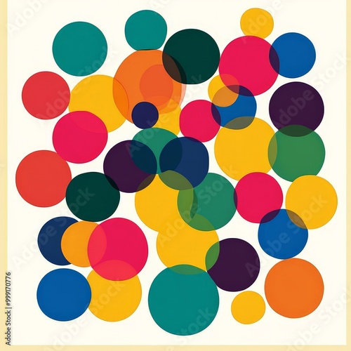 A colorful abstract painting with many different colored circles