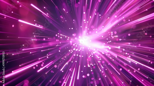 Abstract Purple Light Rays with Glowing Particles and Bokeh