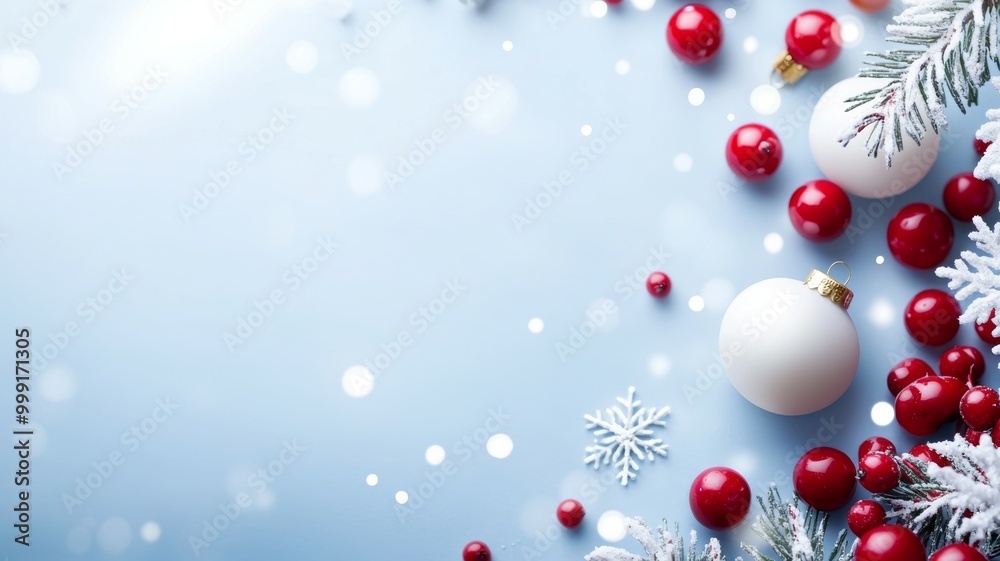 A blue background with white and red Christmas decorations A blue background with white and red Christmas decorations