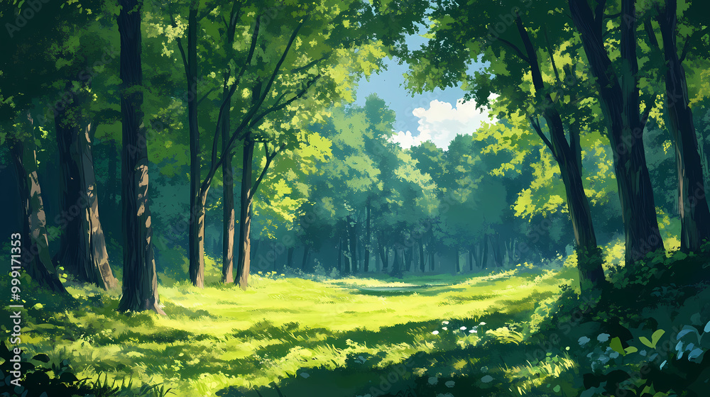 Beautiful green forest, anime style style toon. Anime Style. Illustration Beautiful green forest, anime style style toon. Anime Style. Illustration
