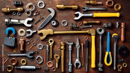 Assortment of Tools on a Wooden Surface