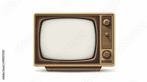 An old vintage retro tv television set with blank screen and isolated on a white background. Retro Illustration