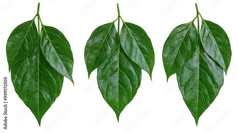 Three Green Leaves Isolated on White Background Nature Botany Foliage Three Green Leaves Isolated on White Background Nature Botany Foliage