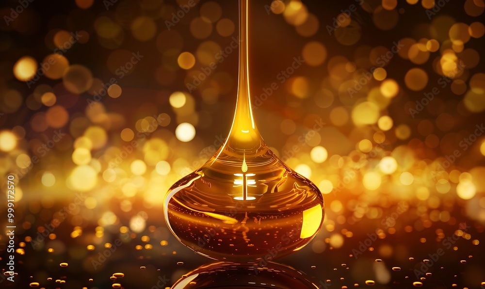 Honey dripping from a wooden honey dipper on honeycombs background Honey dripping from a wooden honey dipper on honeycombs background