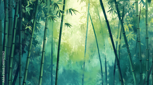 Background with bamboo forest in pista green color. Bamboo Forest. Illustration photo