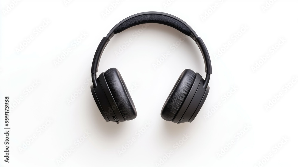 A pair of headphones is sitting on a white background A pair of headphones is sitting on a white background