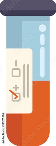 Test tube containing blood sample, used for determining blood type, for a patient with blood type a negative