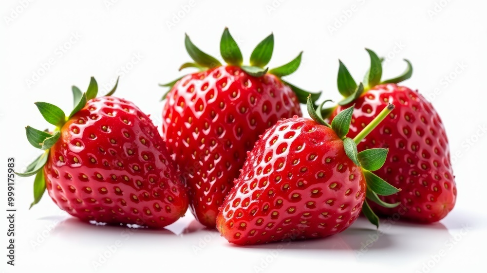 Four red strawberries on a white background Four red strawberries on a white background