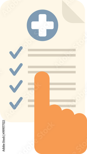 Hand is pointing at a medical checklist, symbolizing a health checkup or medical examination