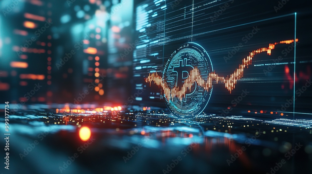 Obraz premium Bitcoin Growth Trend with Digital Background