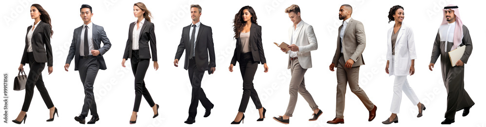 Diverse professionals walking confidently png cut out element set Diverse professionals walking confidently png cut out element set