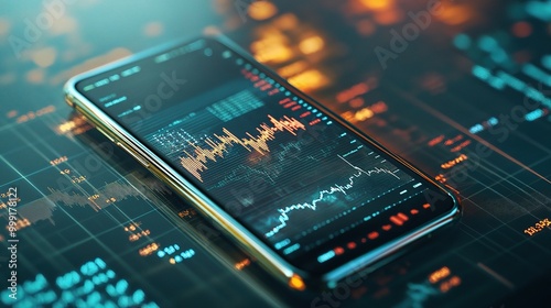 Modern Smartphone Displaying Stock Market Data