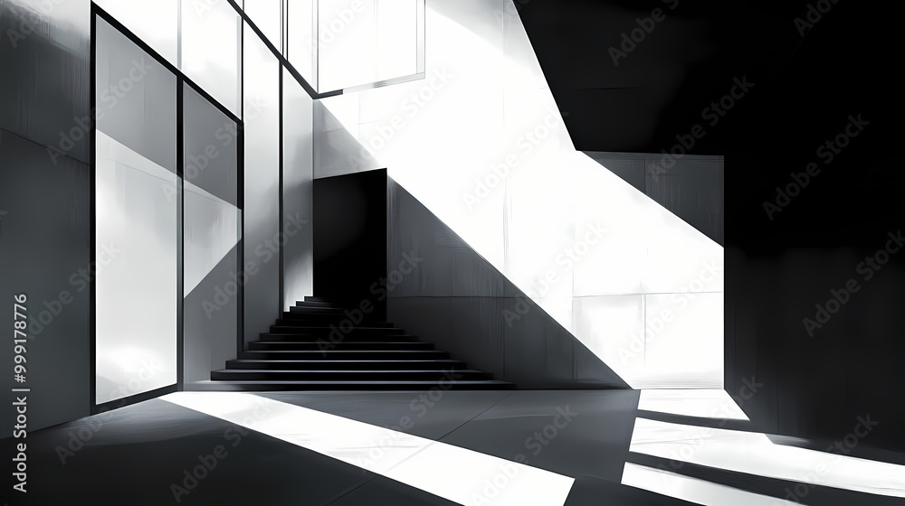 Contemporary abstract interior fragment in hi-tech. the interplay of shadow and light. Chiaroscuro. Illustration Contemporary abstract interior fragment in hi-tech. the interplay of shadow and light. Chiaroscuro. Illustration