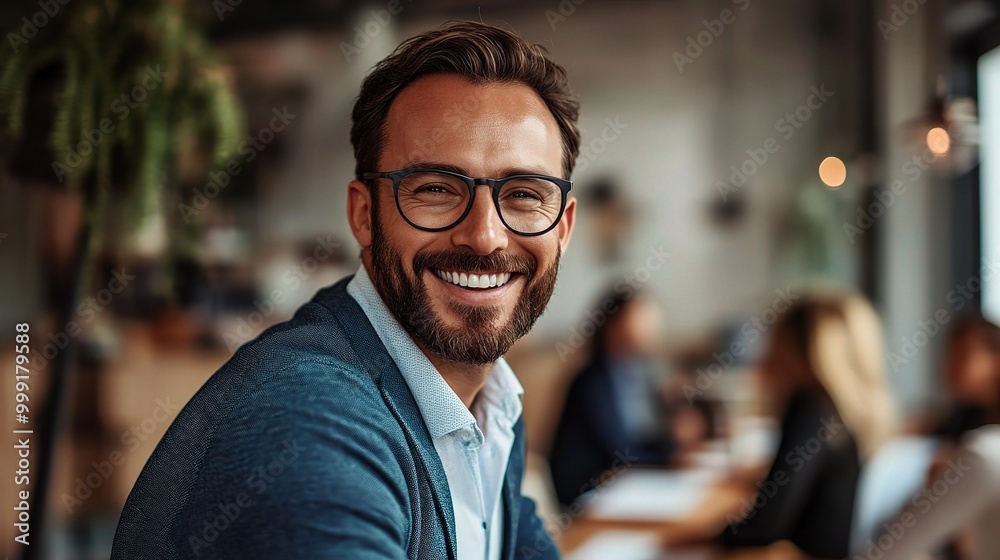 Smiling Man in Casual Office Environment Smiling Man in Casual Office Environment