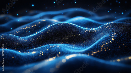 abstract dark blue digital background, illuminated by subtle sparkling lights and intricate patterns, evokes a sense of futuristic energy and mystery. Ideal for themes of technology, innovation, and c photo