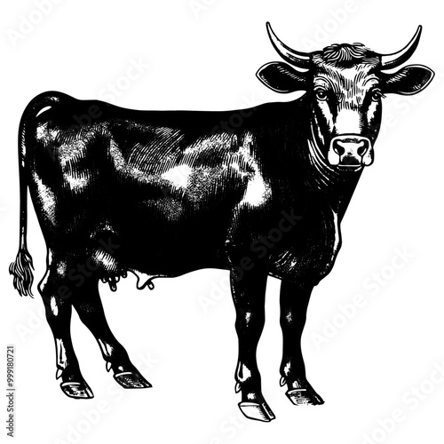 肉牛の銅版画のベクターイラスト。
