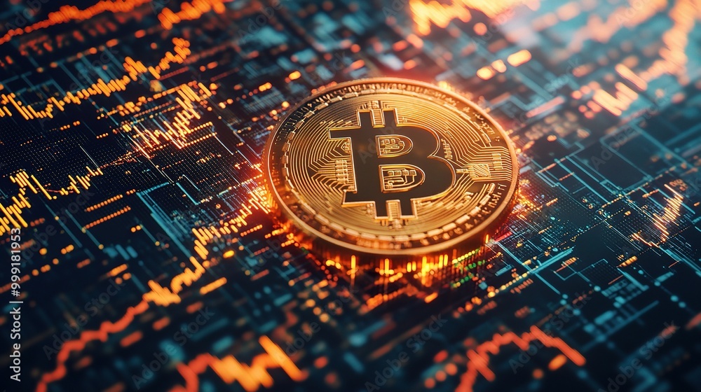 Bitcoin on Digital Background Bitcoin on Digital Background