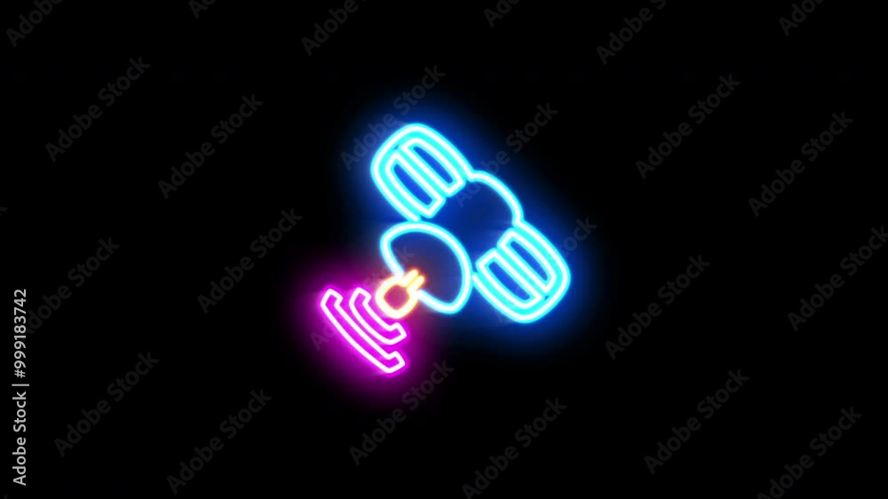 The blinking neon light of icon in the black background. The blinking neon light of icon in the black background.