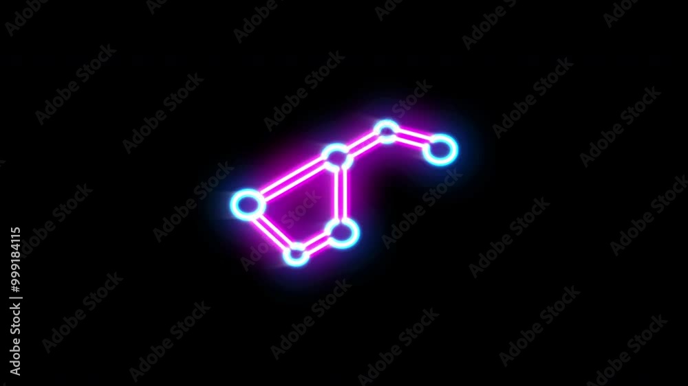 The blinking neon light of star map icon in the black background. The blinking neon light of star map icon in the black background.