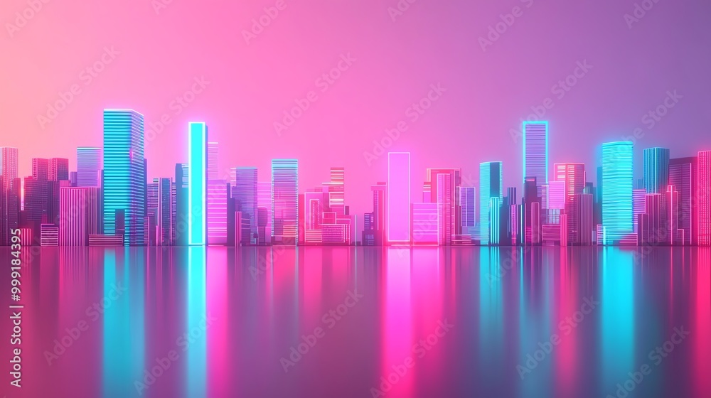 Futuristic cityscape with glowing neon colors, 3D illustration Futuristic cityscape with glowing neon colors, 3D illustration