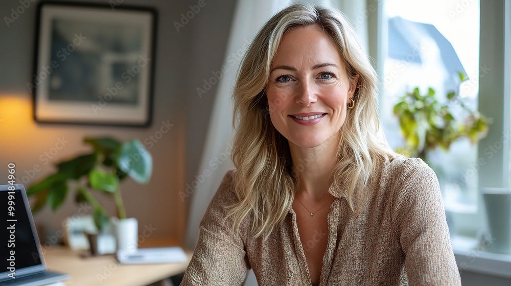 Professional Woman with Natural Smile in Modern Workspace Professional Woman with Natural Smile in Modern Workspace