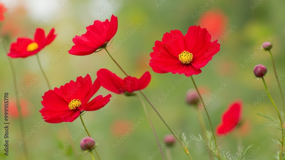 Fototapeta premium Close-up photo of red cosmos flowers