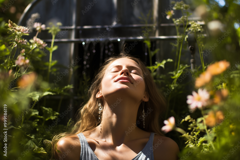portrait of a woman meditating outdoors looking up into the sun portrait of a woman meditating outdoors looking up into the sun