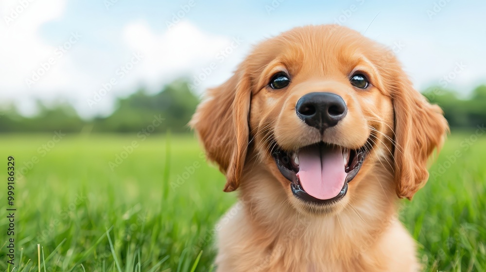 Obraz premium Adorable Golden Retriever Puppy in Grassy Field Pet Photography