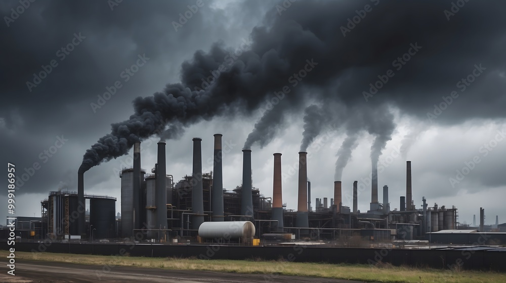 bad factory with lot dirty exhaust fumes to the sky bad factory with lot dirty exhaust fumes to the sky