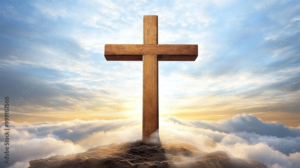 cross breaks through a serene cloudscape, symbolizing hope and divine guidance. This image evokes feelings of faith, peace, and spiritual upliftment, inviting viewers to reflect on their beliefs cross breaks through a serene cloudscape, symbolizing hope and divine guidance. This image evokes feelings of faith, peace, and spiritual upliftment, inviting viewers to reflect on their beliefs