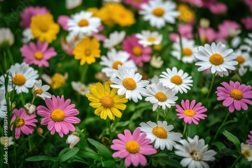 Vibrant floral field with colorful daisies