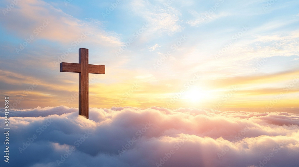 cross breaks through a serene cloudscape, symbolizing hope and divine guidance. This image evokes feelings of faith, peace, and spiritual upliftment, inviting viewers to reflect on their beliefs cross breaks through a serene cloudscape, symbolizing hope and divine guidance. This image evokes feelings of faith, peace, and spiritual upliftment, inviting viewers to reflect on their beliefs