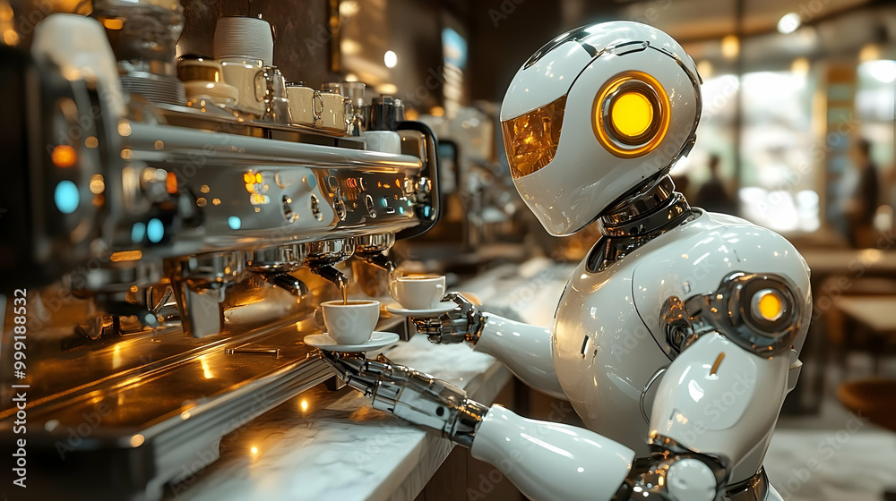 Fototapeta premium Robot Barista Makes Coffee with Precision