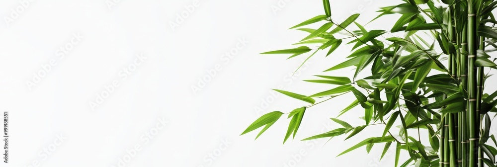 Fototapeta premium green bamboo leaves and stems on white background