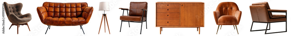 Modern brown furniture png cut out element set Modern brown furniture png cut out element set