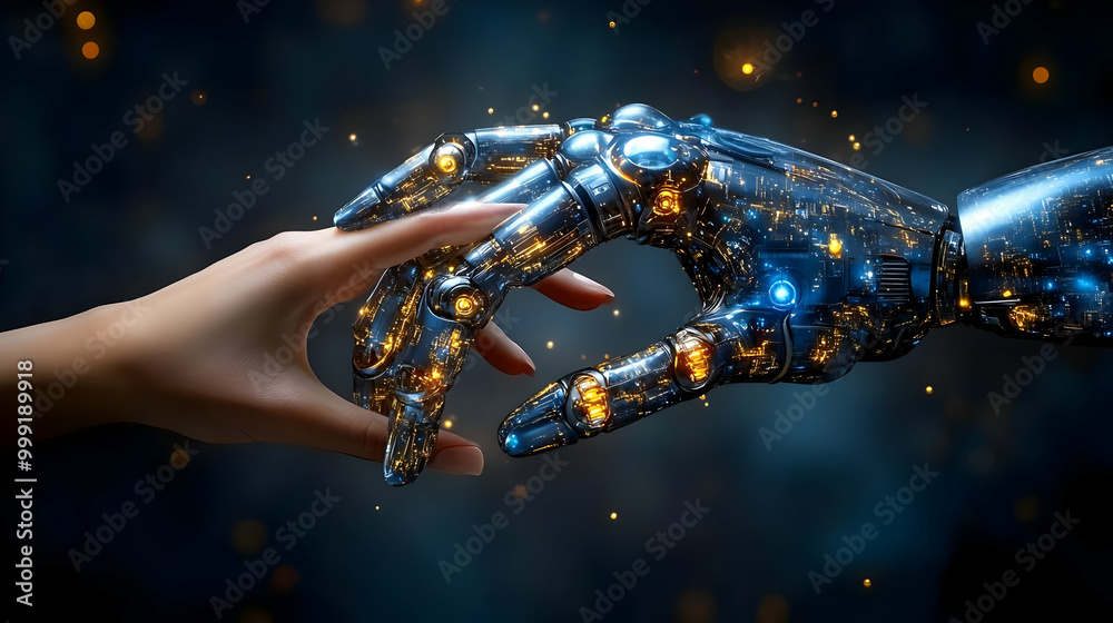 Human and Robot Hand Reach Out, Future of Technology Human and Robot Hand Reach Out, Future of Technology
