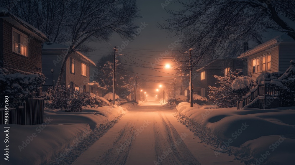 Snowy night in a cozy neighborhood Snowy night in a cozy neighborhood