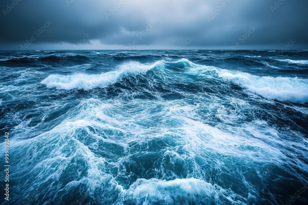 Fototapeta premium Stormy ocean waves crashing against the horizon