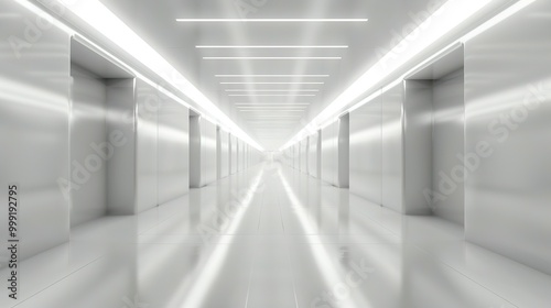 Abstract Space Technology Tunnel: 3D Room Render with White Background and Gray Black Wall Design