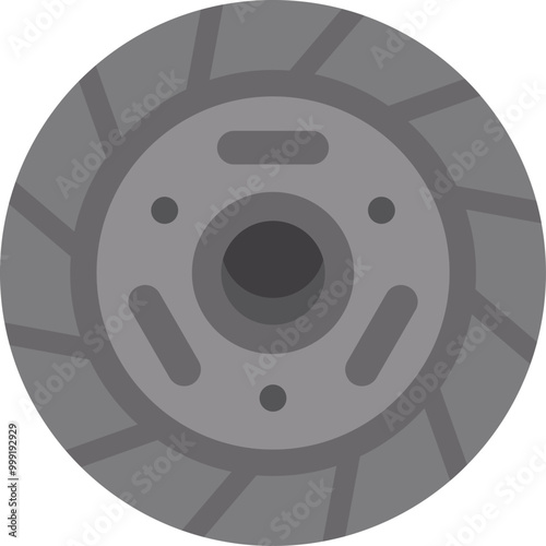 Car brake disc rotor showing the cooling system and slots for heat dissipation