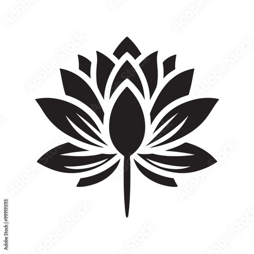 Black and White Lotus Flower Icon - This Minimalist Vector Design is Ideal for Elegant, Zen, or Wellness-related Projects, Perfect for Use in Branding for Spas, Yoga Studios, or Natural Product Lines.
