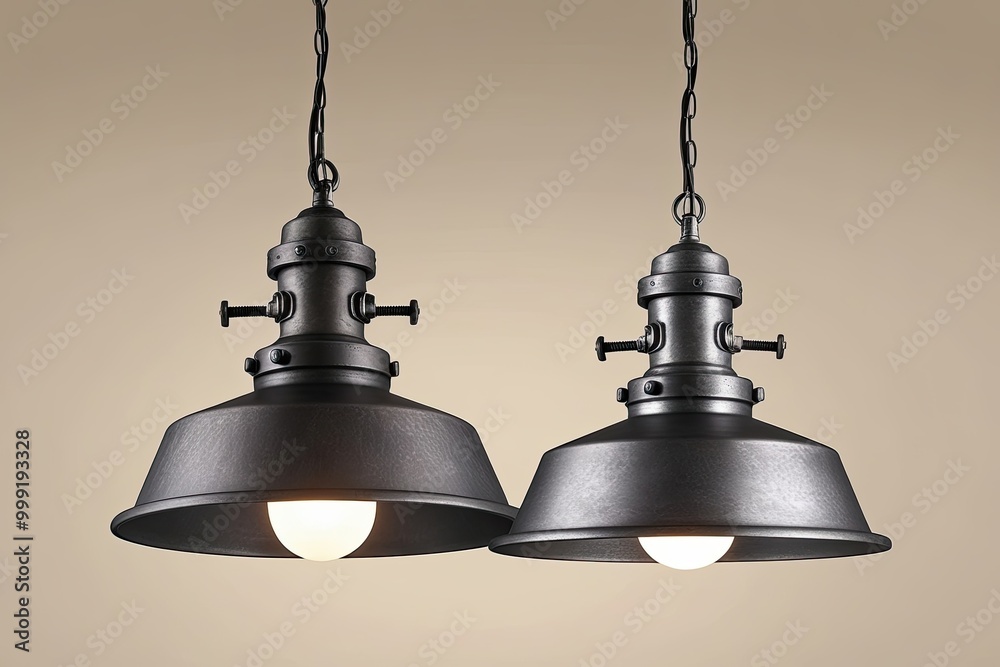 Obraz premium Durable Industrial Pendant Lights with Stylish Steel Design on Minimalist Background